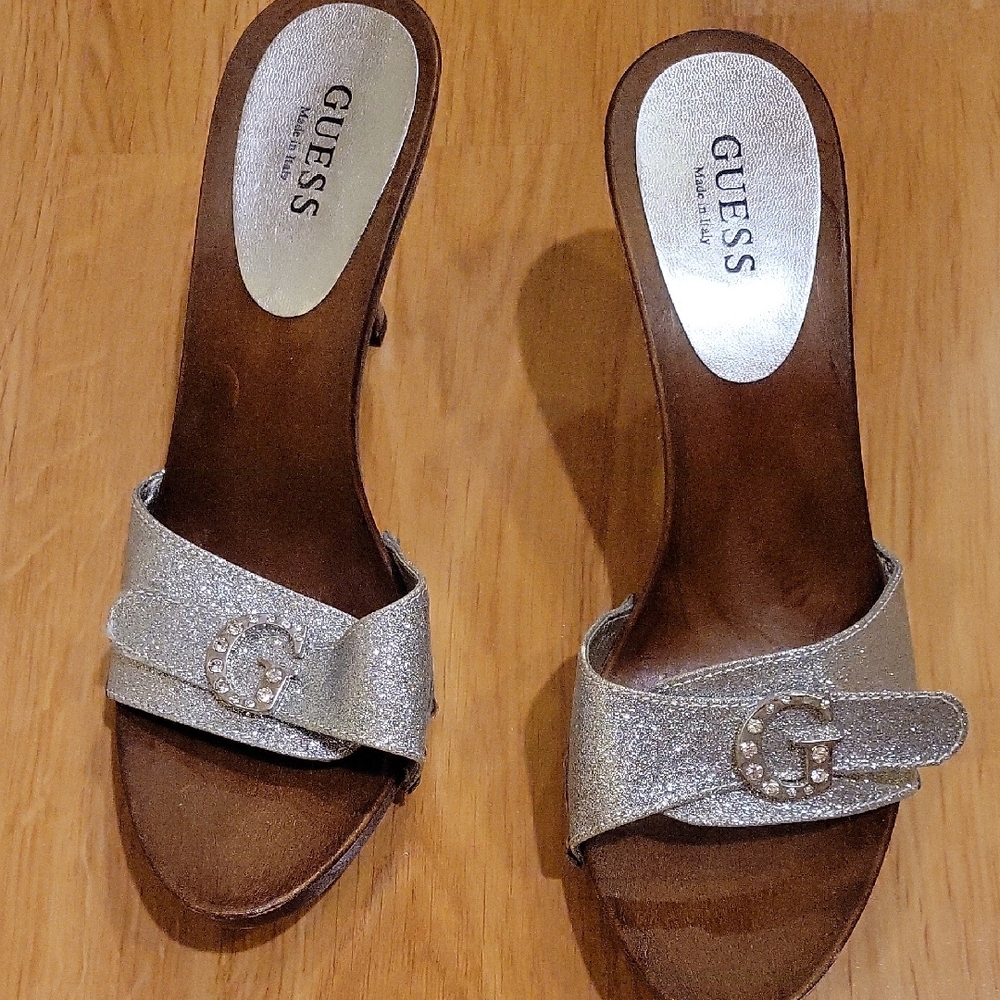 GUESS Glittering Silver Mules